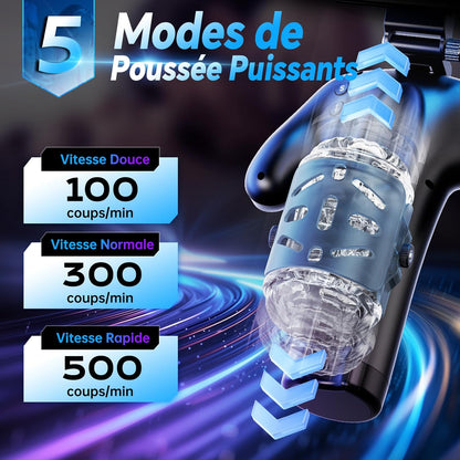 Cinq modes de va-et-vient automatiques de 100 à 500 coups par minute d'un masturbateur homme
