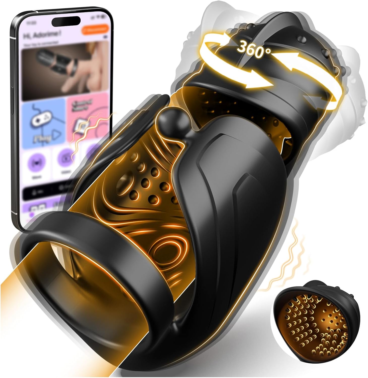 Masturbateur homme tête pivotante 360° et anneau pénien vibrant en silicone médical doux – design ergonomique et discret