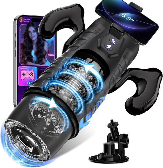 Masturbateur automatique pour homme avec rotation, poignée ergonomique et support téléphone intégré