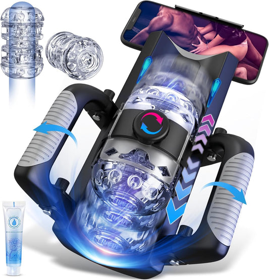Masturbateur automatique homme 12 cm avec mouvement va-et-vient et poignées pliables vue de face