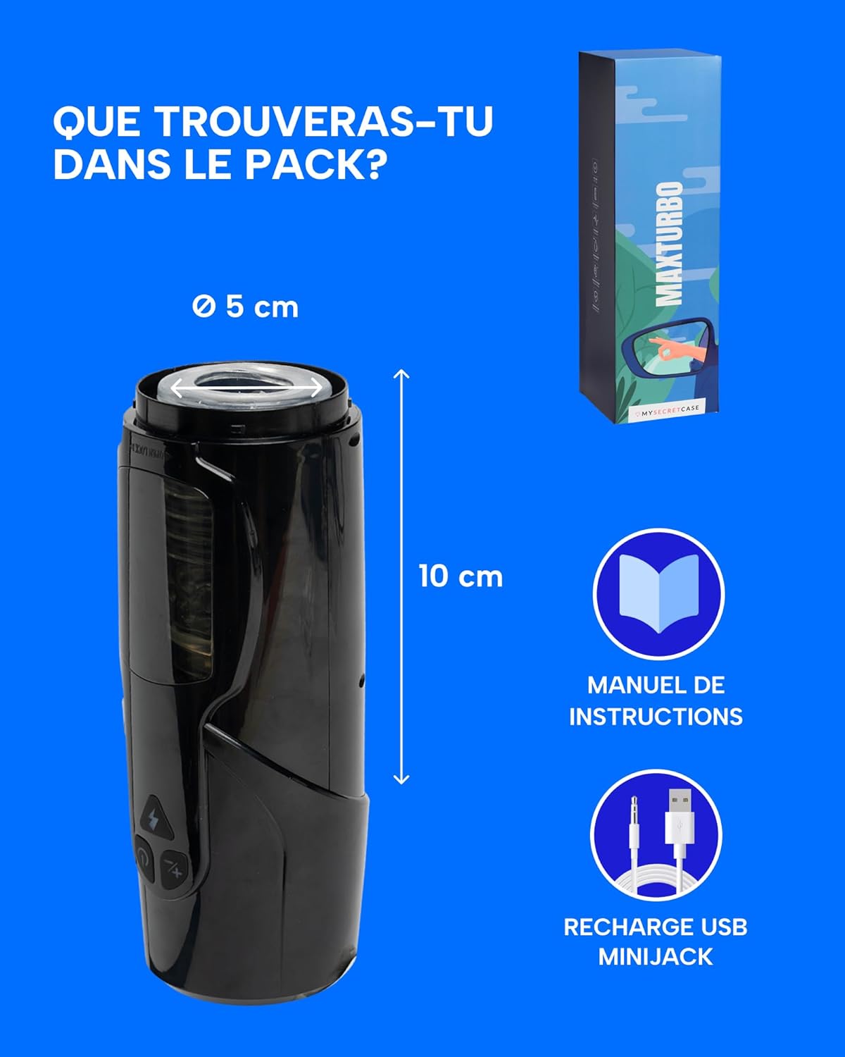 Dimensions de la vaginette électrique homme avec longueur totale de 27 cm et profondeur insérable de 10 cm