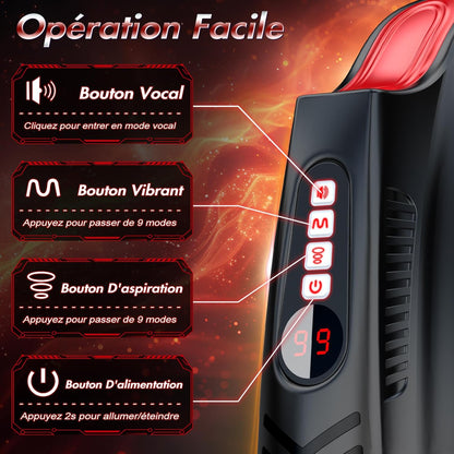Écran LED du masturbateur affichant le mode de vibration et succion actif