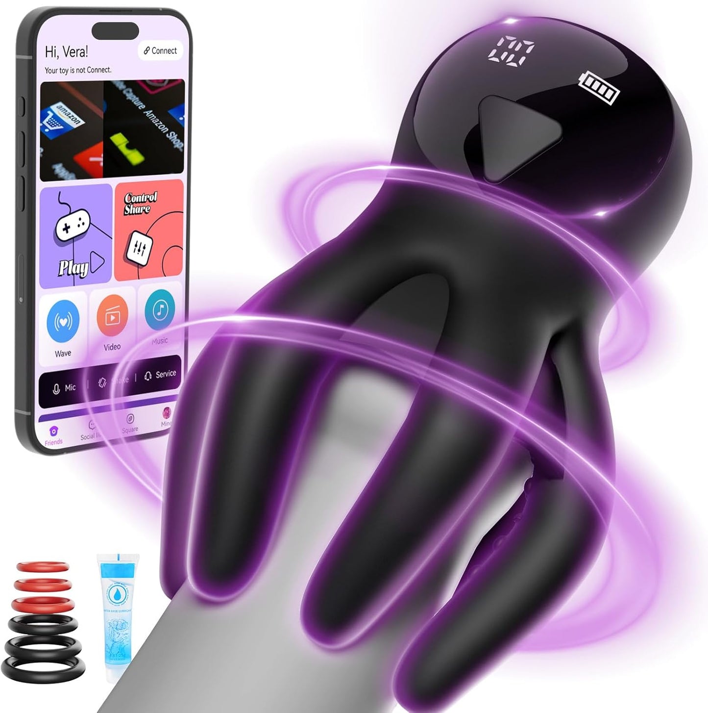 Vue de face de l'anneau vibrant pieuvre ouvert montrant sa forme tentaculaire et sa texture douce en silicone premium pour une stimulation masculine 360°