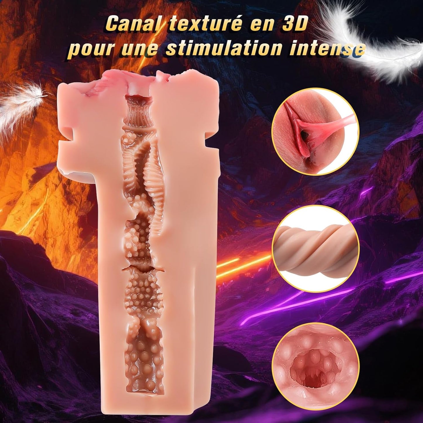 Vaginette réaliste homme avec texture interne 3D et manchon amovible facile à nettoyer