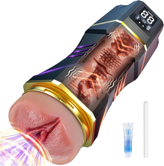 Masturbeuse homme automatique avec aspiration et vibration vue de face, vaginette 3D réaliste pour plaisir masculin