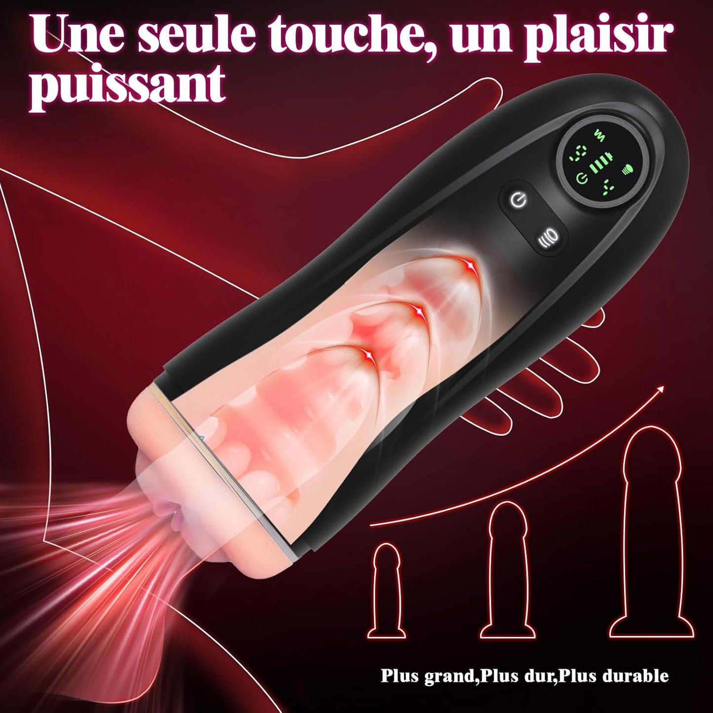 Simulateur de fellation automatique avec écran LED affichant batterie succion et vibration
