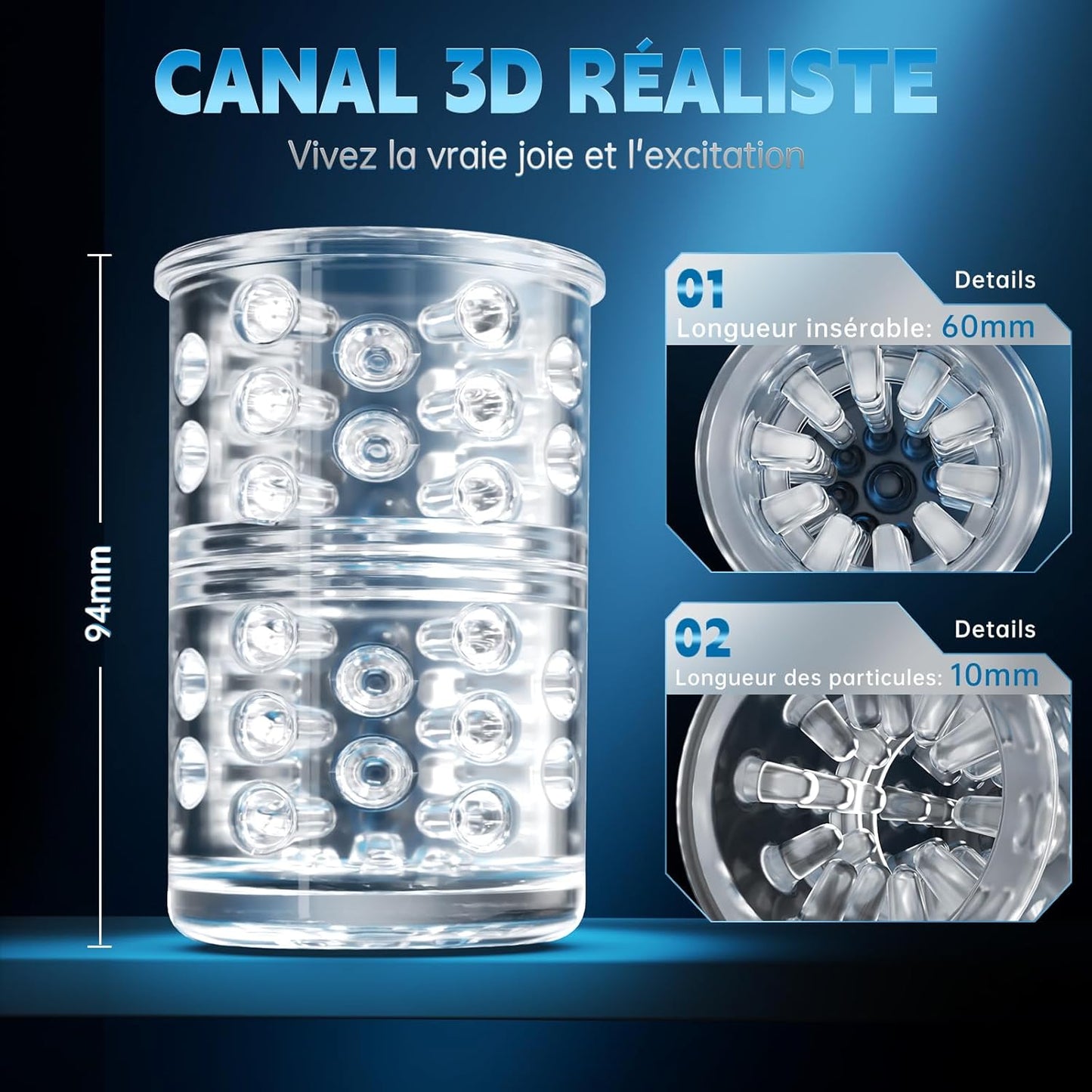 Canal interne 3D ultra réaliste en silicone texturé du masturbateur automatique homme
