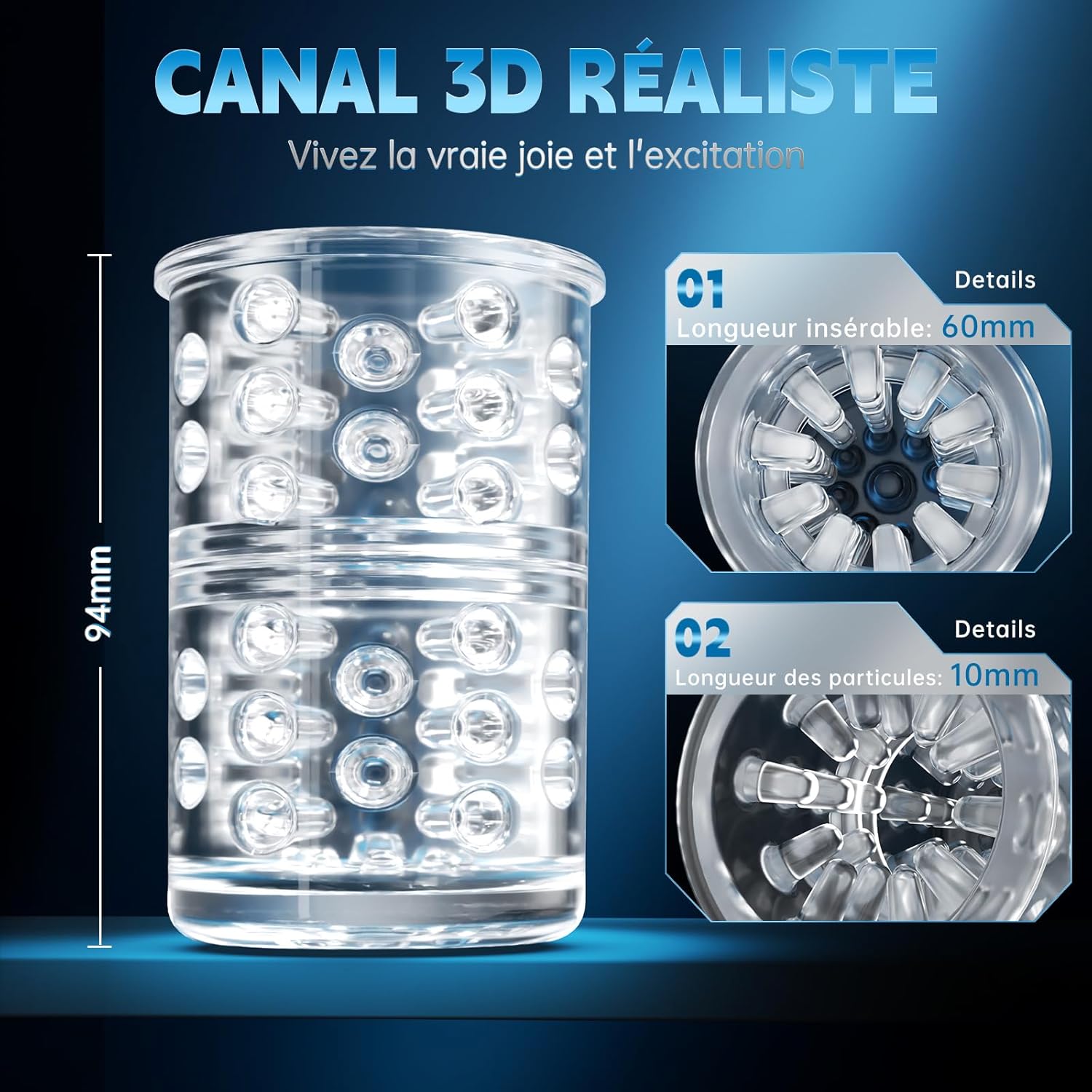 Canal interne 3D ultra réaliste en silicone texturé du masturbateur automatique homme
