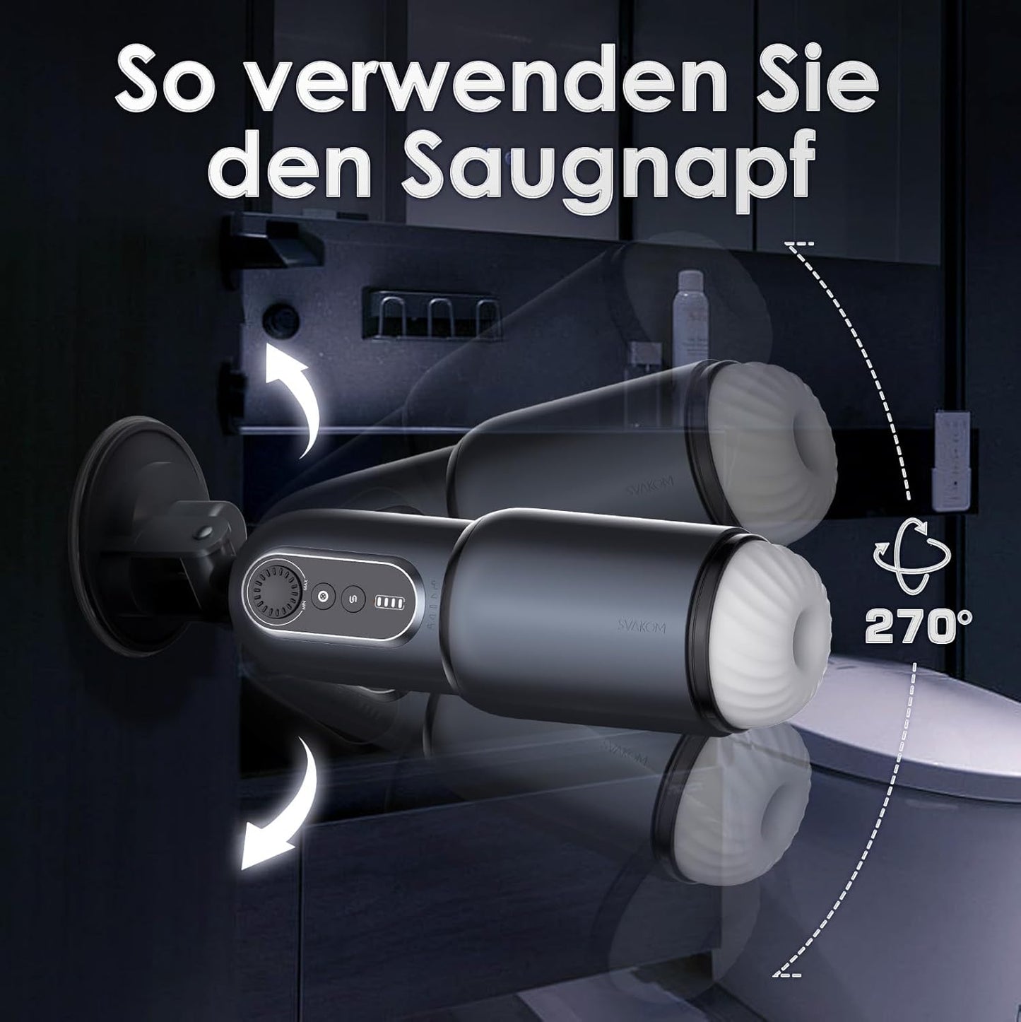 Ventouse pivotante 270° du masturbateur automatique fixée sur paroi de douche