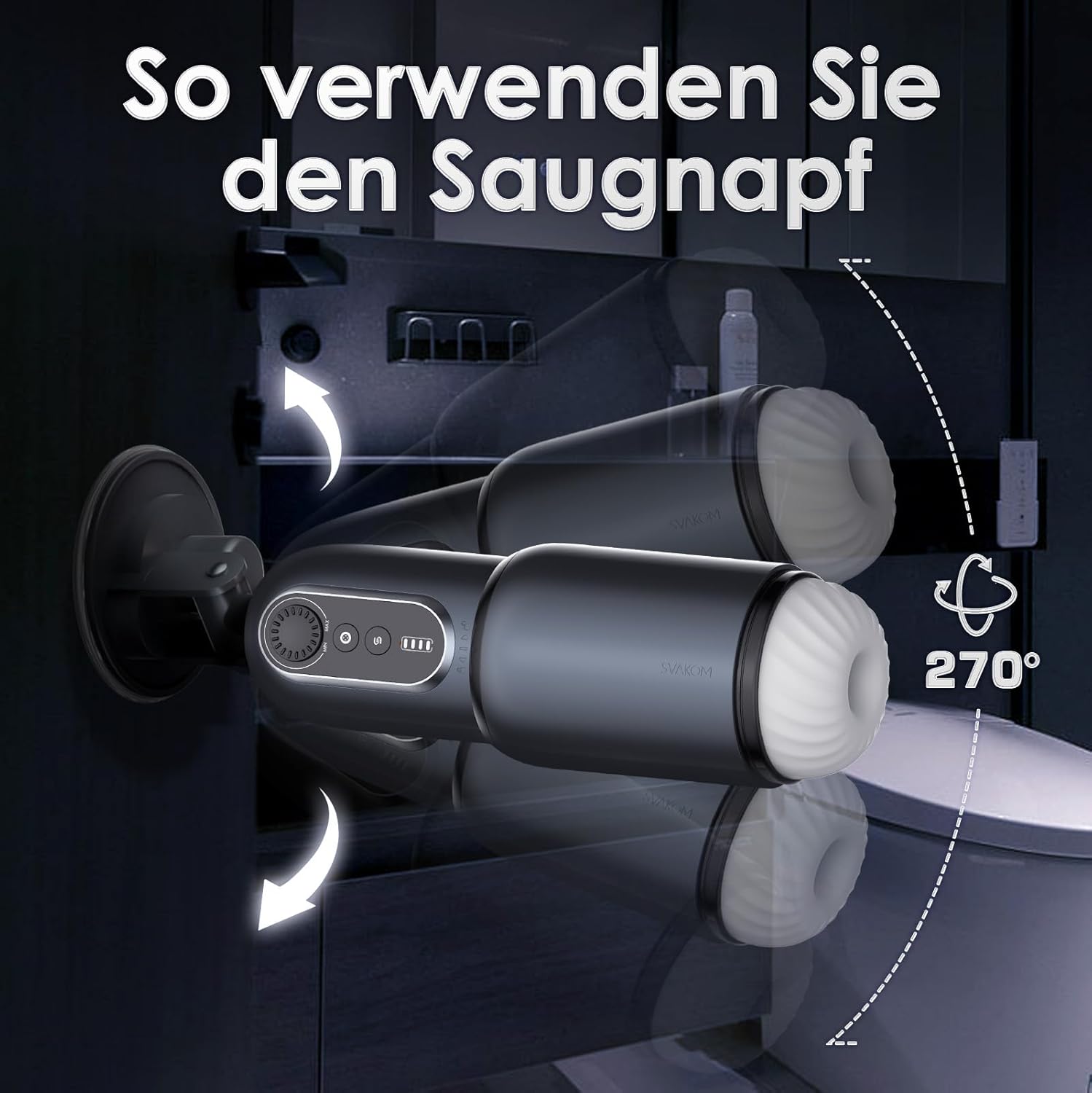 Ventouse pivotante 270° du masturbateur automatique fixée sur paroi de douche