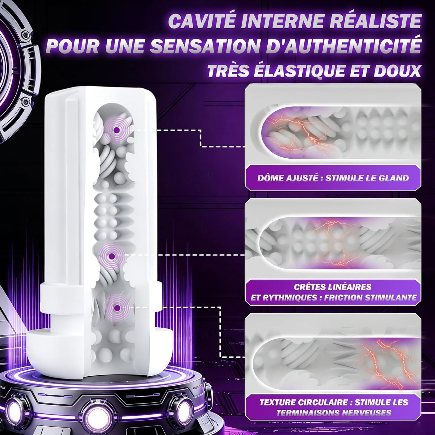 Masturbateur avec fonction pompe 12 secondes pour aspiration puissante et progressive
