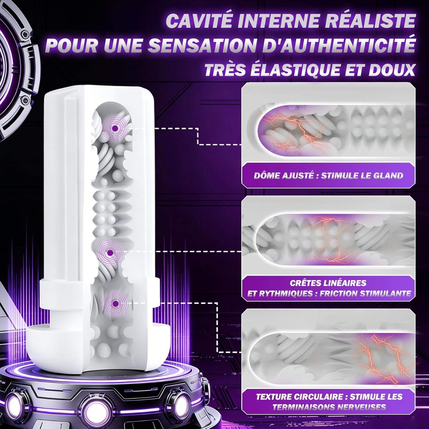 Masturbateur avec fonction pompe 12 secondes pour aspiration puissante et progressive
