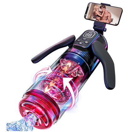 Masturbateur automatique homme en angle 3/4 montrant la coque transparente et la poignée ergonomique