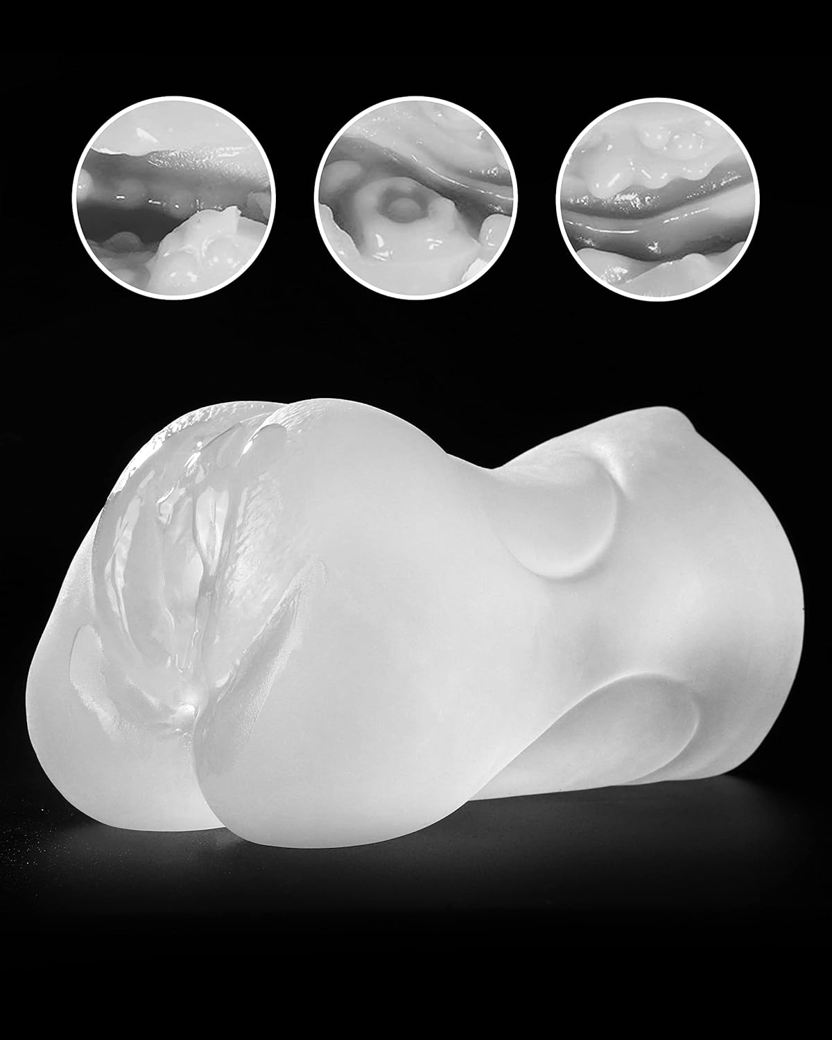Canal interne texturé du masturbateur transparent avec picots et reliefs stimulants
