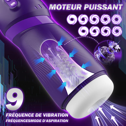 Sextoy homme à 9 modes de vibration synchronisés avec la succion pour double sensation
