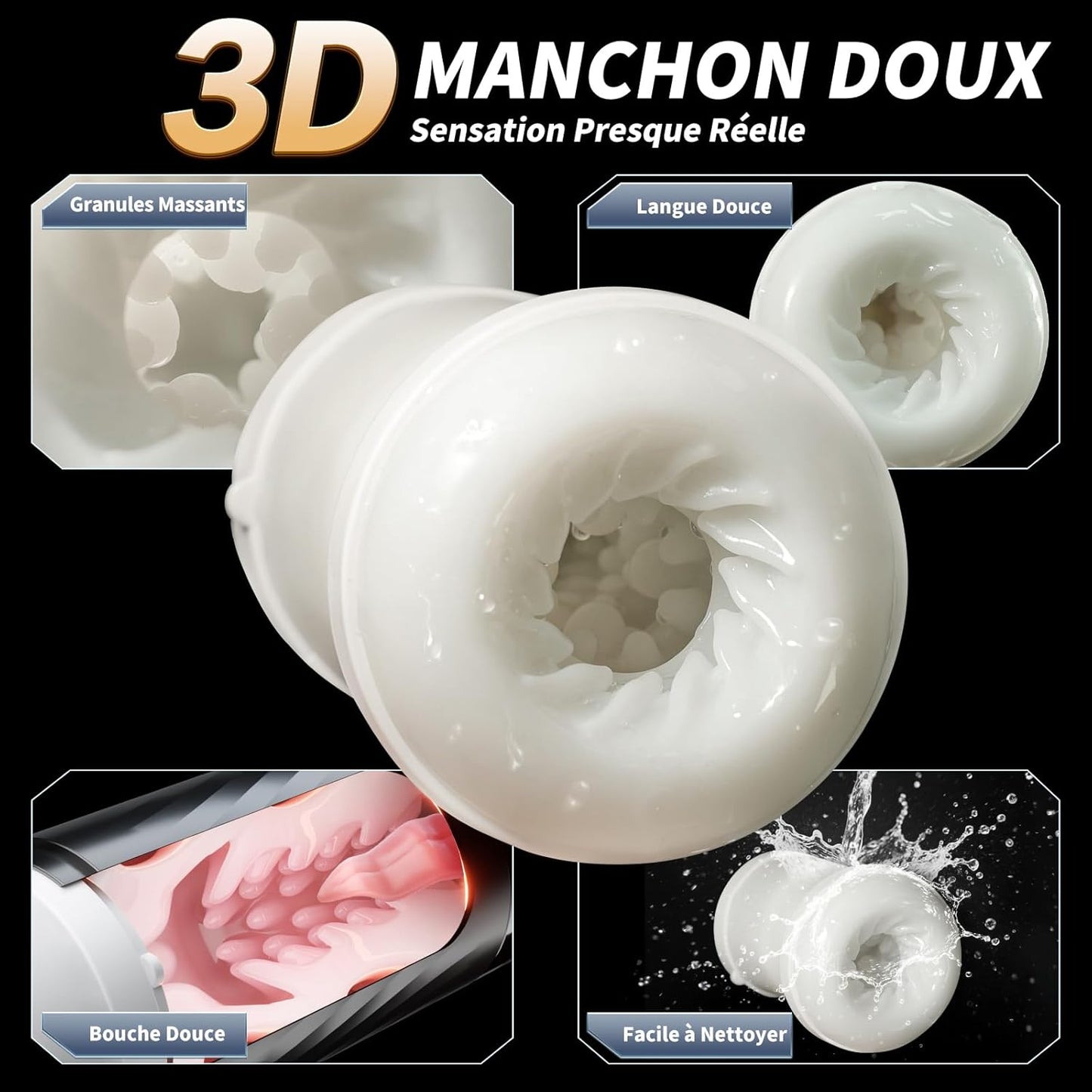 Masturbateur silencieux homme avec moteur discret inférieur à 45 dB pour usage intime