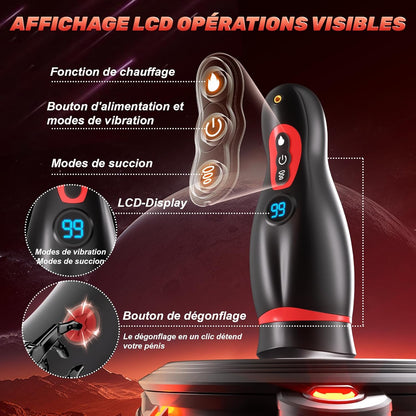 Masturbateur automatique succion avec fonction chauffage 40°C et design discret pour plaisir masculin