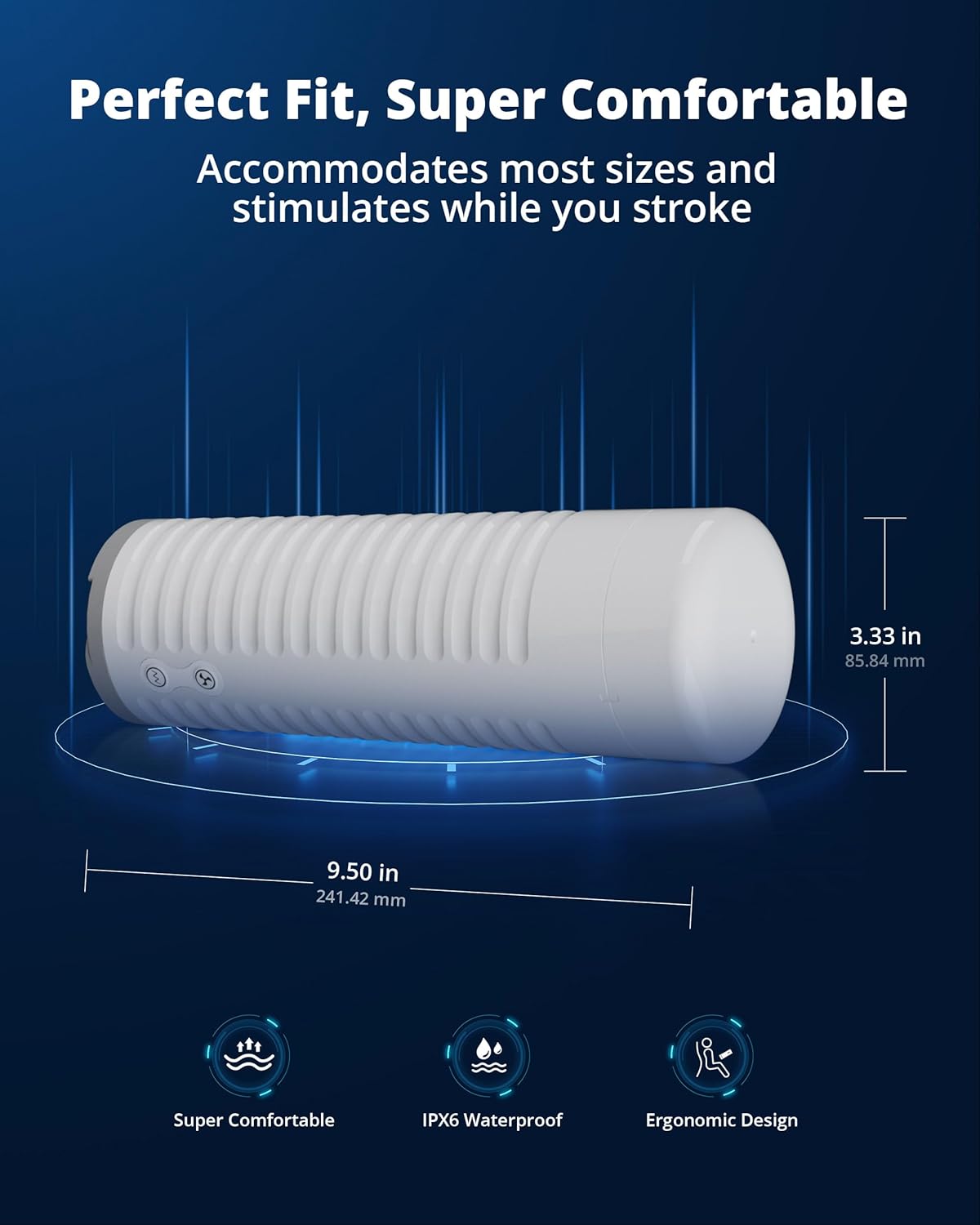 Dimensions du Masturbateur Connecté avec Contractions 360° et Succion Réglable
