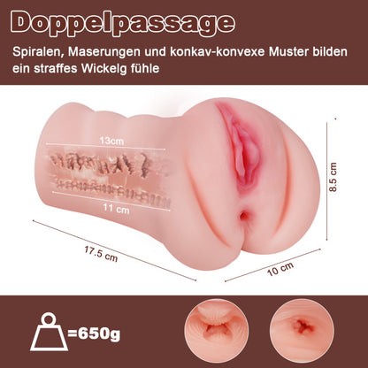 Dimensions du pocket pussy réaliste pour homme avec visuel des mesures du produit