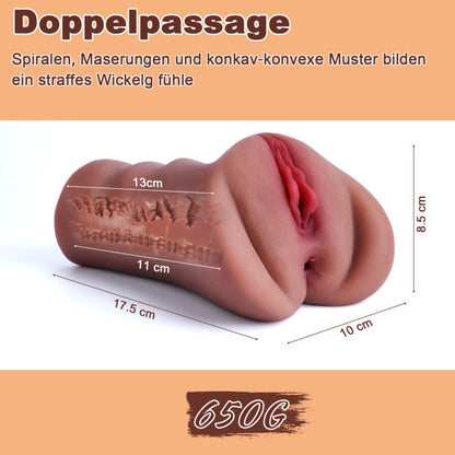 Dimensions de la vaginette réaliste marron pour homme double pénétration avec format compact et pratique