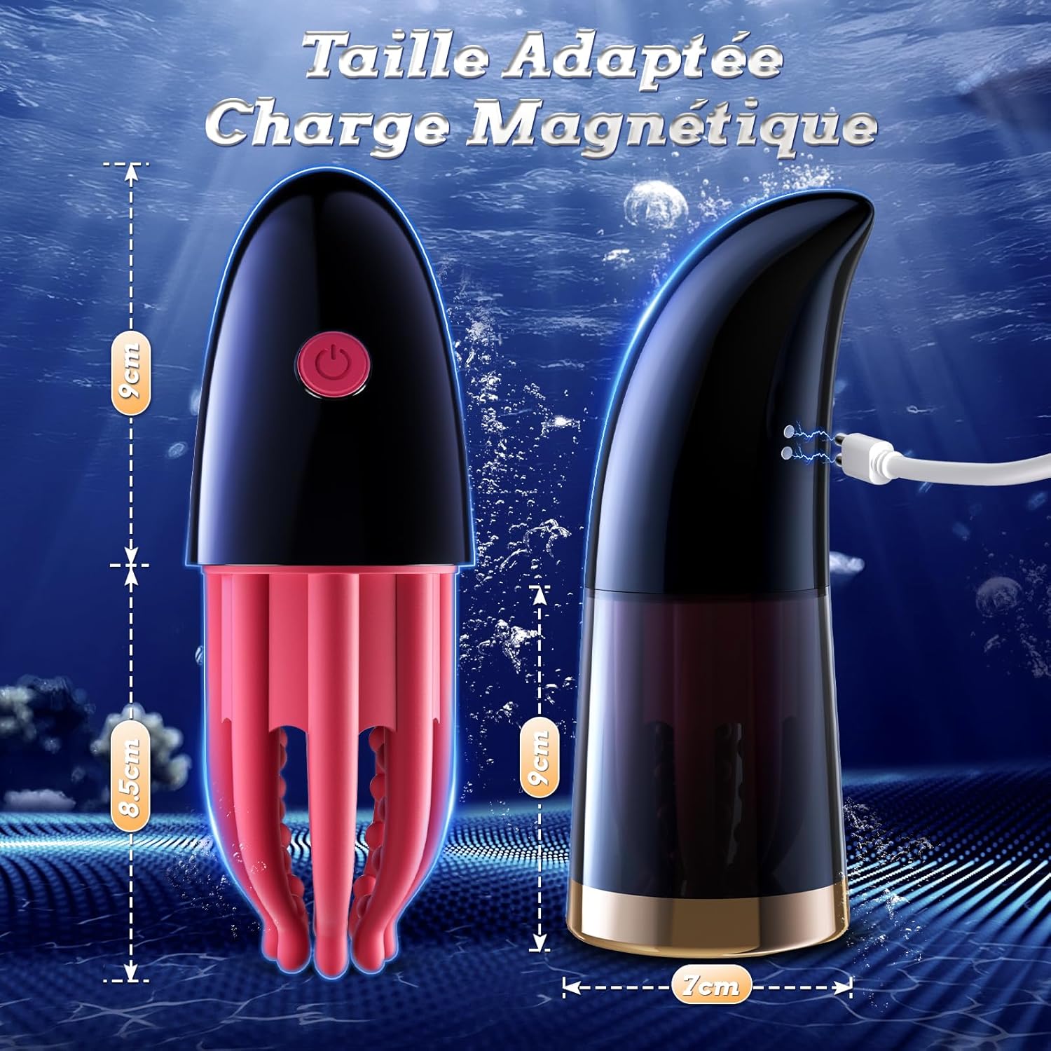 Dimensions du stimulateur de pénis vibrant tentacules avec mesures hauteur et largeur

