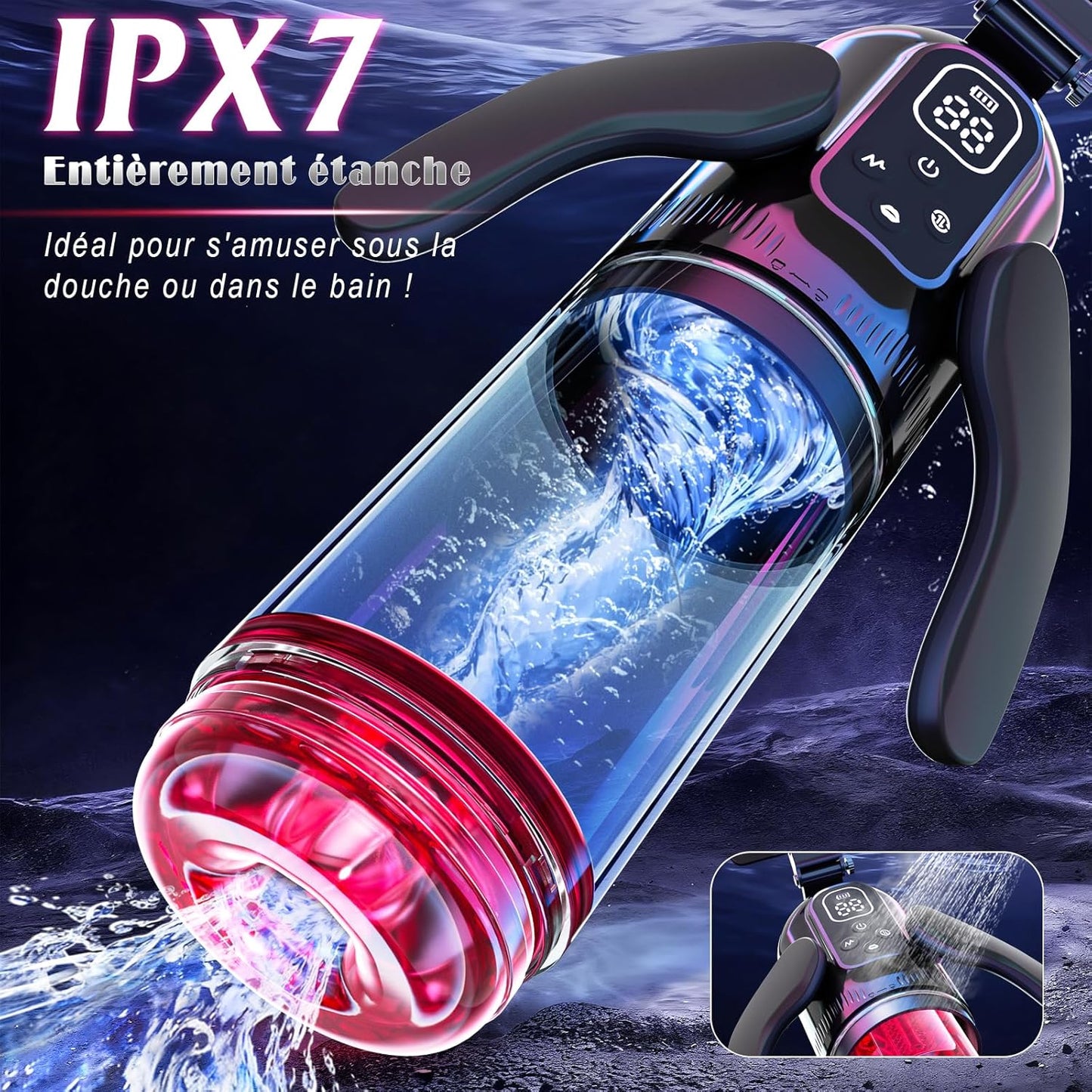 Masturbateur étanche IPX7 démontable avec cup amovible pour nettoyage facile