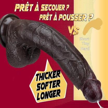 Vue de profil gode XXL réaliste noir — longueur insérable 21,3 cm et épaisseur visible