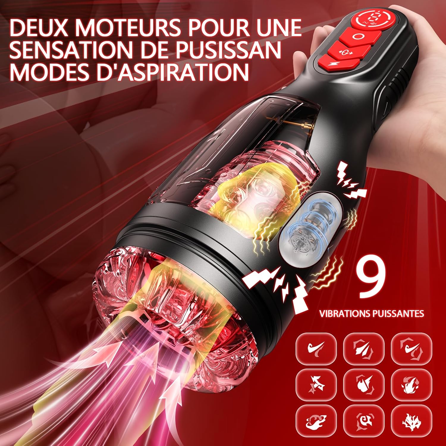 Masturbateur masculin tourbillonnant tenu en main grâce à ses rainures anti-dérapantes
