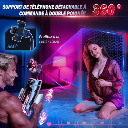 Masturbateur automatique homme avec support téléphone rotatif 360° pour utilisation mains libres et immersion visuelle totale
