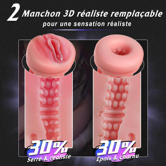 Masturbateur automatique avec deux manchons interchangeables texture peau réaliste
