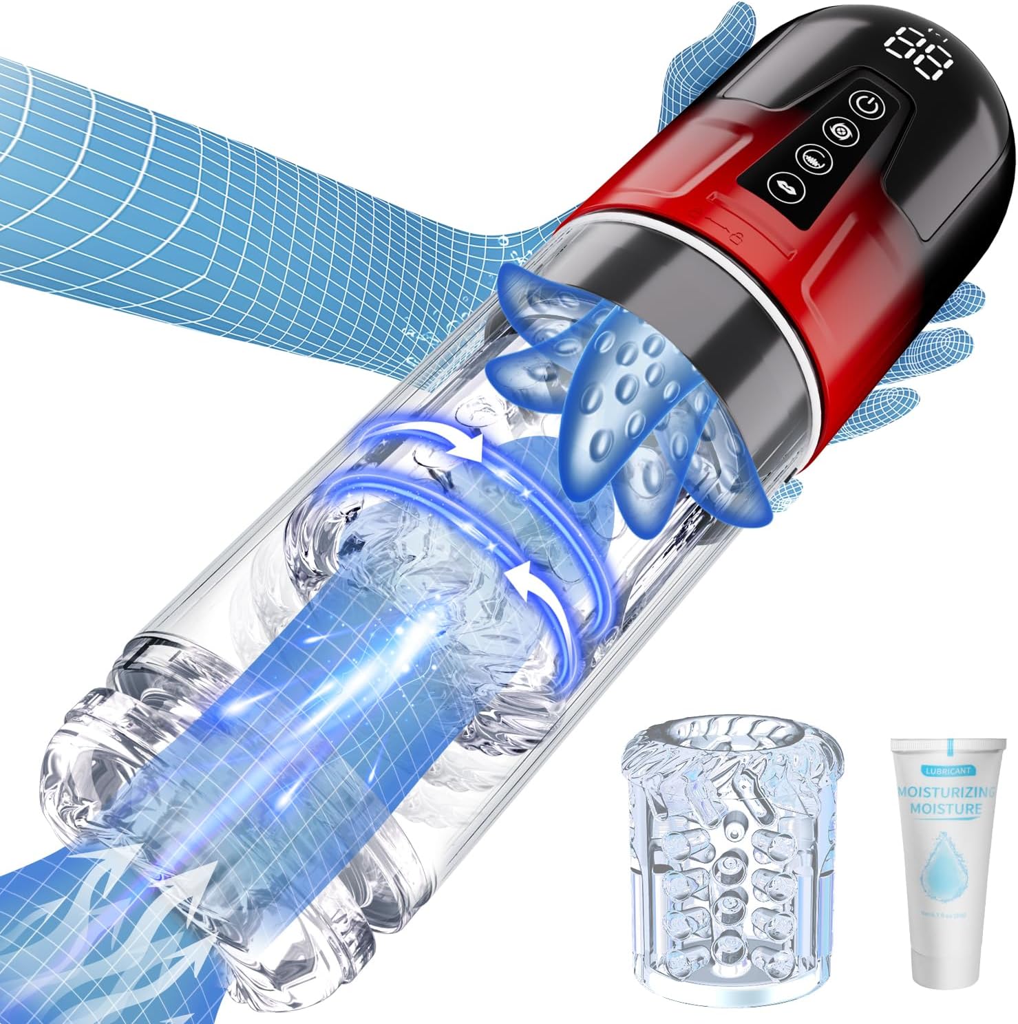 vaginette homme avec succion rotation télescopique et vibration vue de face design ergonomique