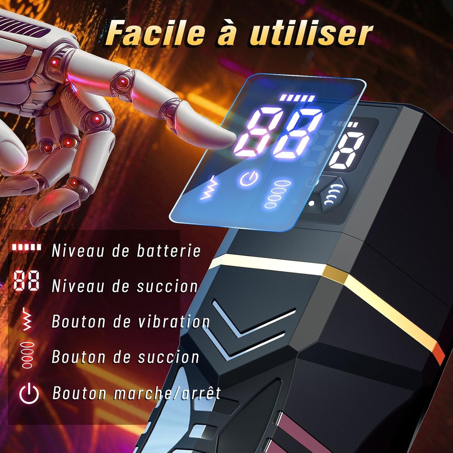 Masturbateur homme automatique rechargeable avec écran LCD et modes de vibration réglables