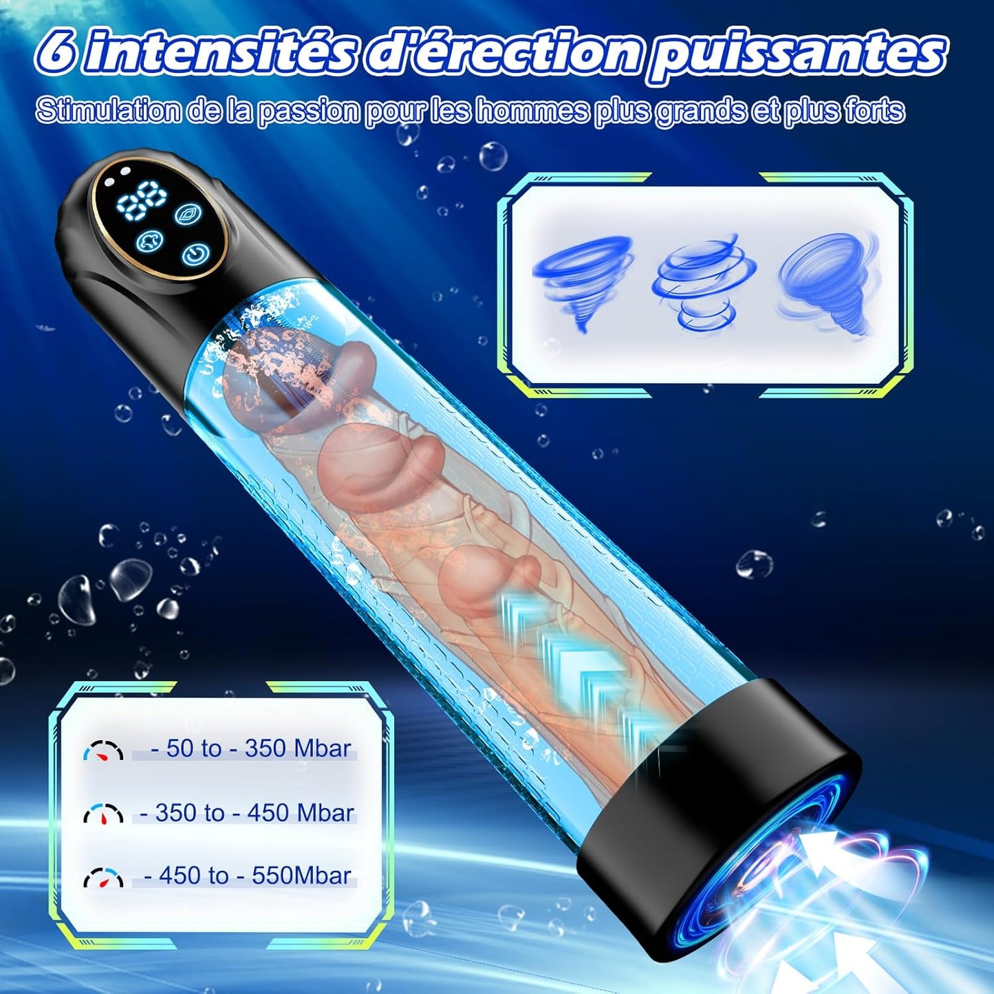 Pompe à pénis électrique 6 modes avec aspiration sous vide automatique