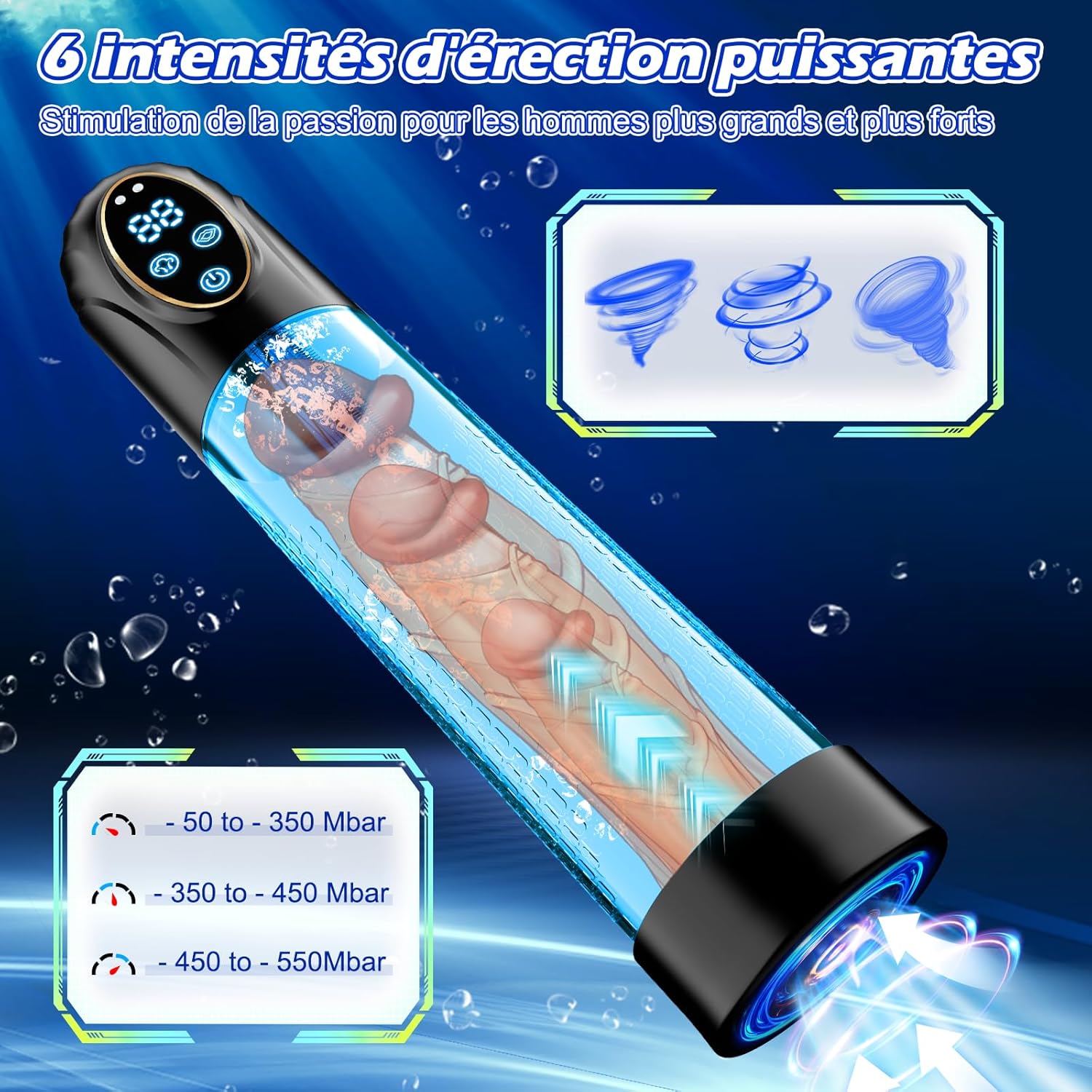 Pompe à pénis électrique 6 modes avec aspiration sous vide automatique