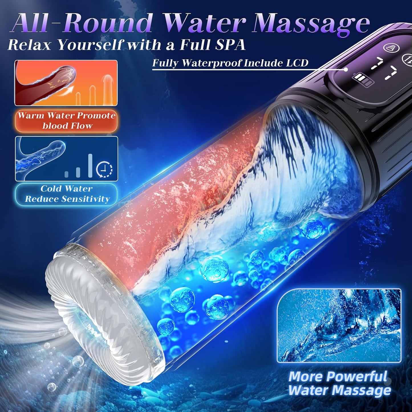 Masturbateur homme waterproof compatible massage à l’eau chaude ou froide