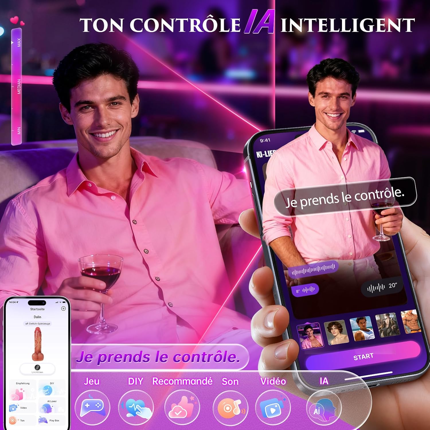 Mode IA du gode va-et-vient réactif à la voix et au rythme en temps réel