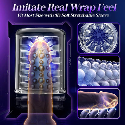 Masturbateur automatique rotation avec embout transparent et texture interne 3D souple