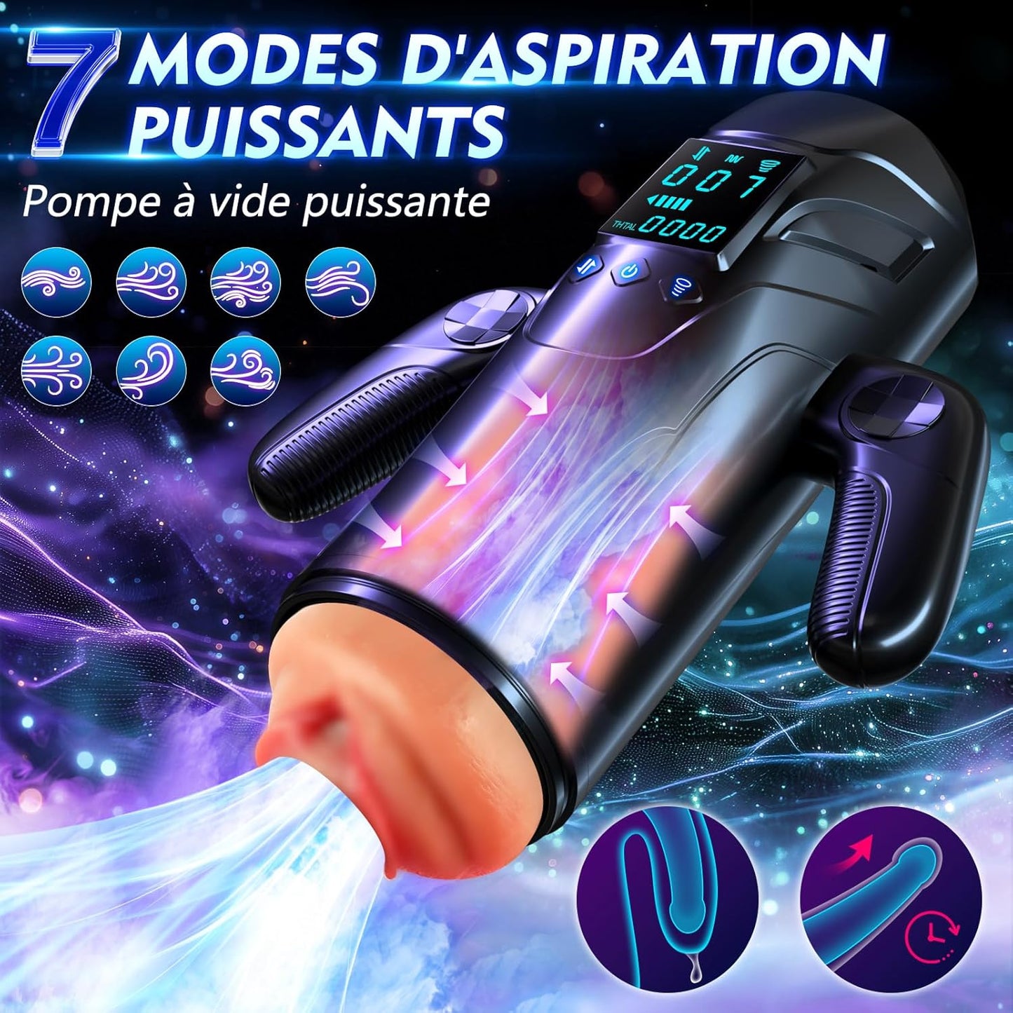 Masturbateur automatique va et vient avec fonction succion et écran LED de contrôle