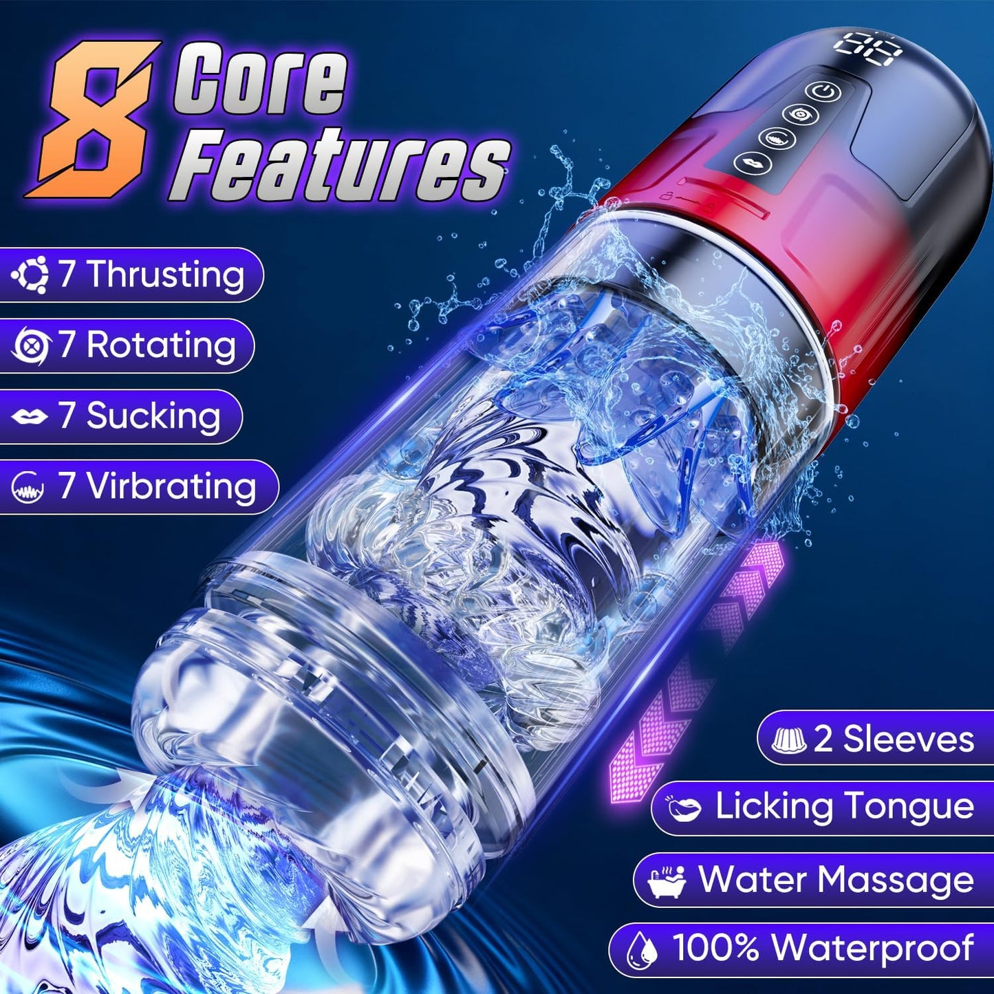 masturbateur va et vient pour homme avec fonction rotation vue de profil