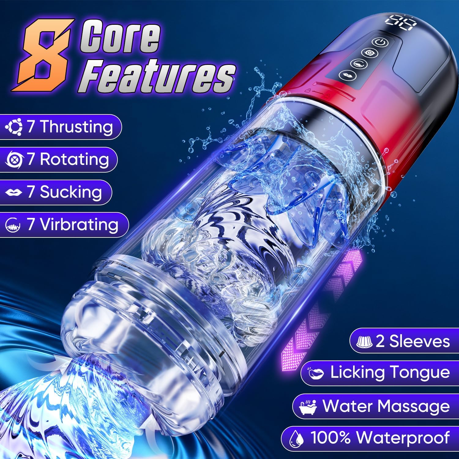 masturbateur va et vient pour homme avec fonction rotation vue de profil