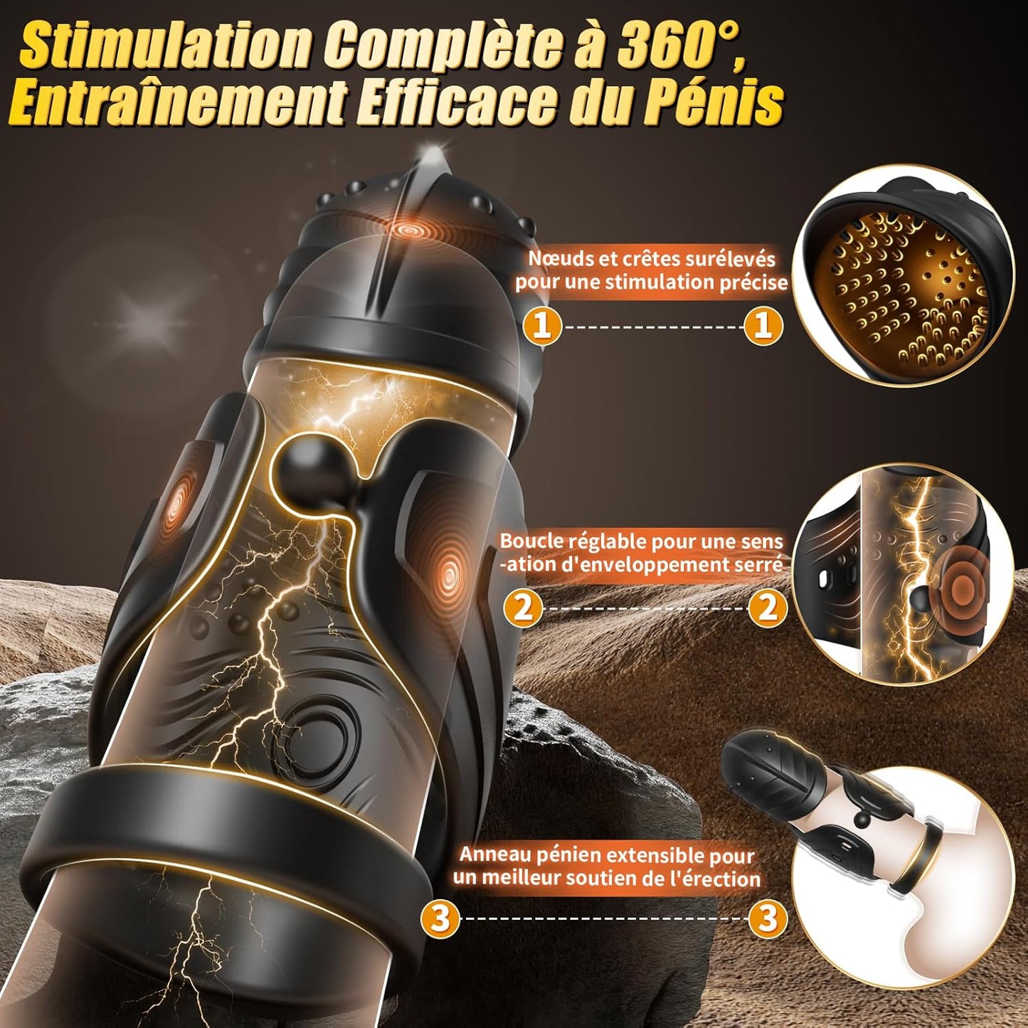 Masturbateur homme tête pivotante 360 degrés avec mouvement de balancement fluide pour une stimulation complète du pénis