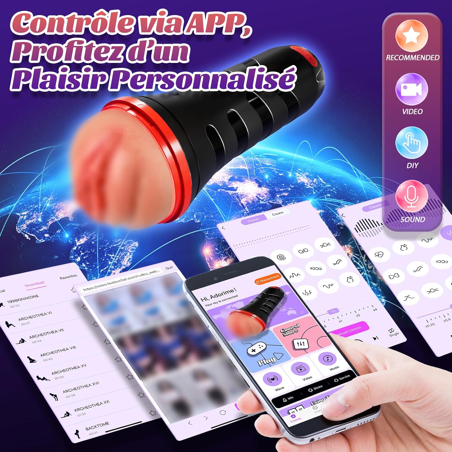 Masturbateur connecté contrôlé à distance via application mobile pour plaisir partagé en couple
