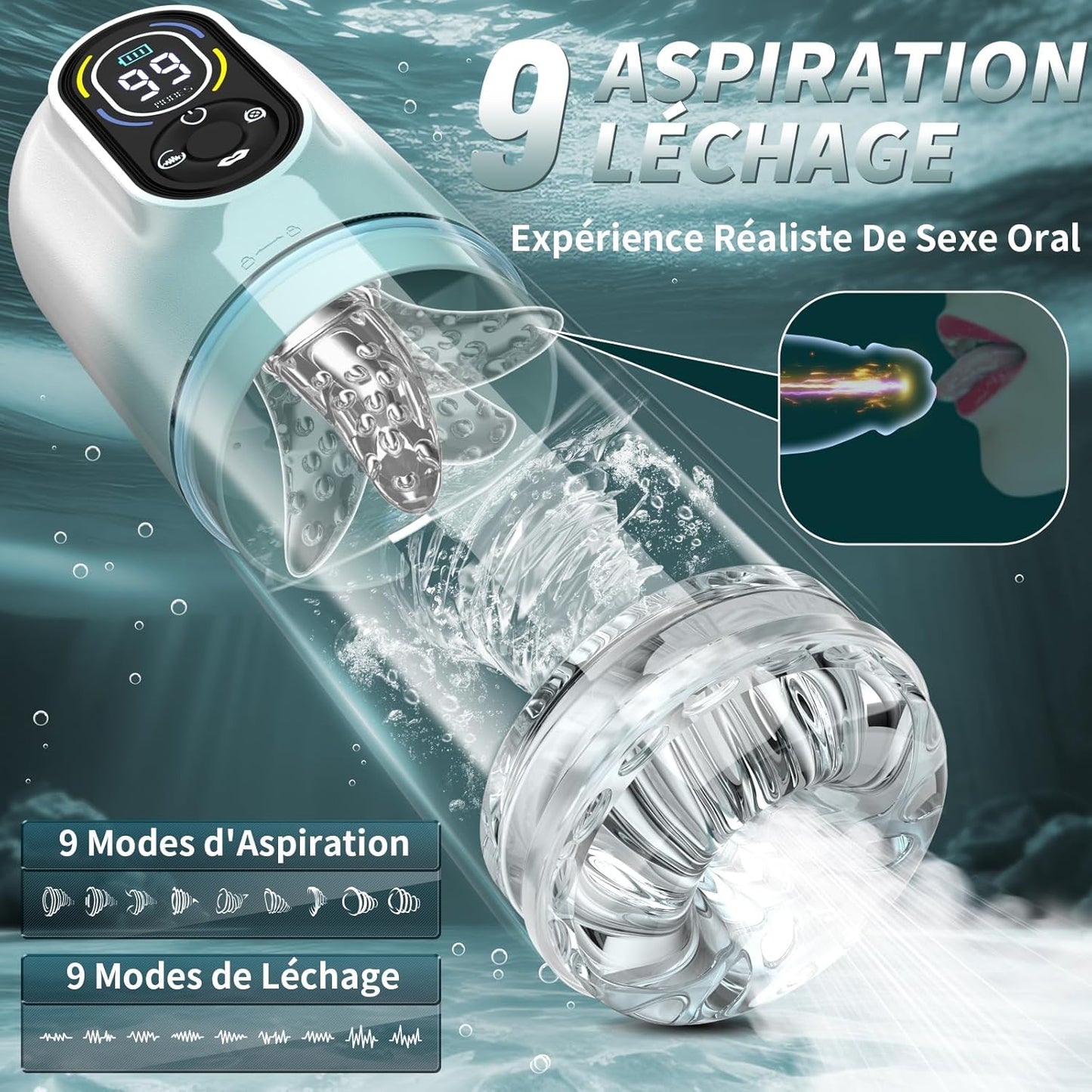 Masturbateur homme à succion 9 niveaux avec moteur vibrant haute performance
