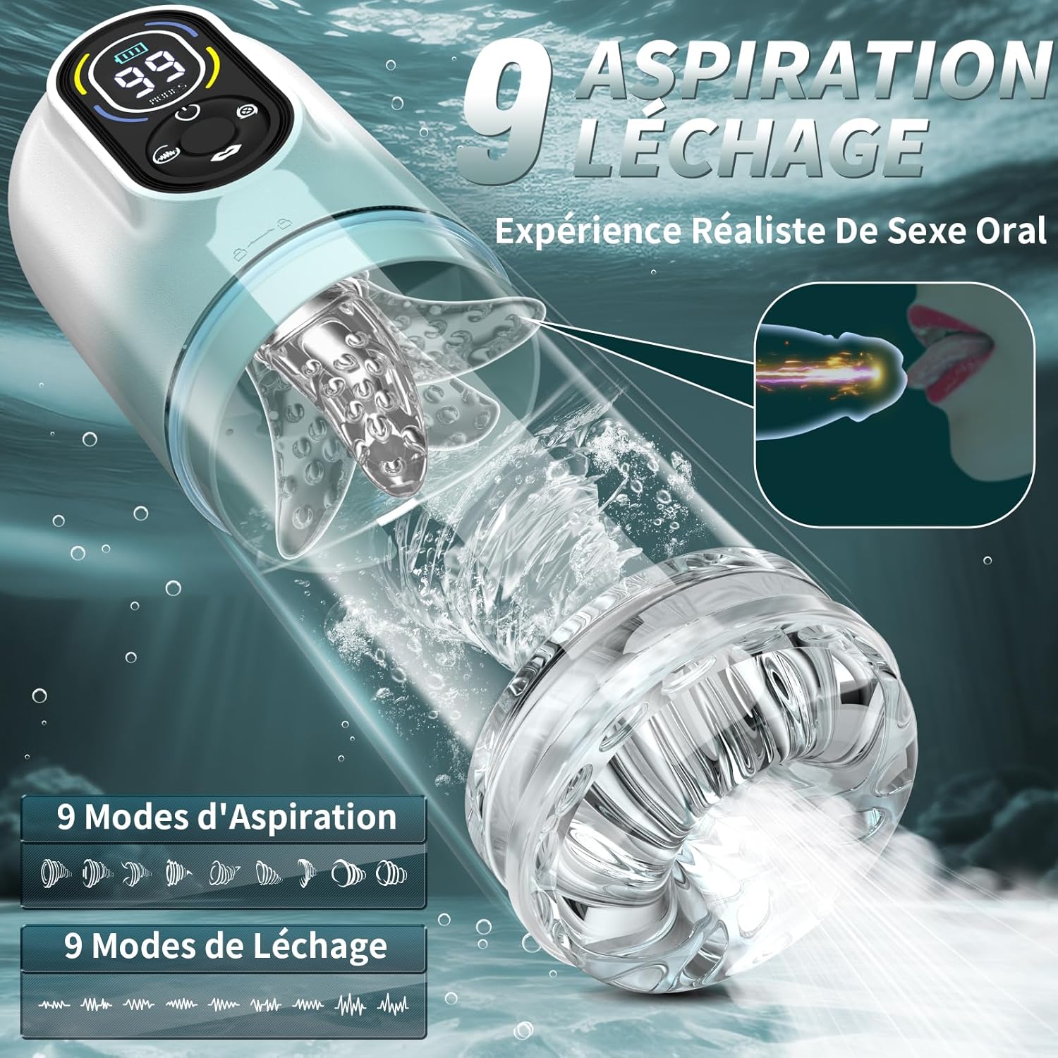 Masturbateur homme à succion 9 niveaux avec moteur vibrant haute performance