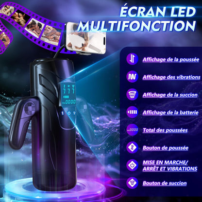Masturbateur masculin automatique vue de face avec support smartphone réglable et écran LED
