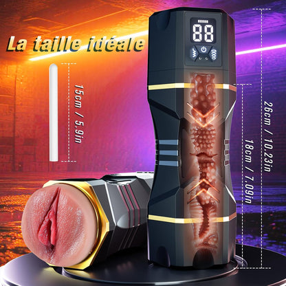 Dimensions de la masturbeuse homme automatique avec aspiration et vibration, masturbateur réaliste rechargeable en TPE
