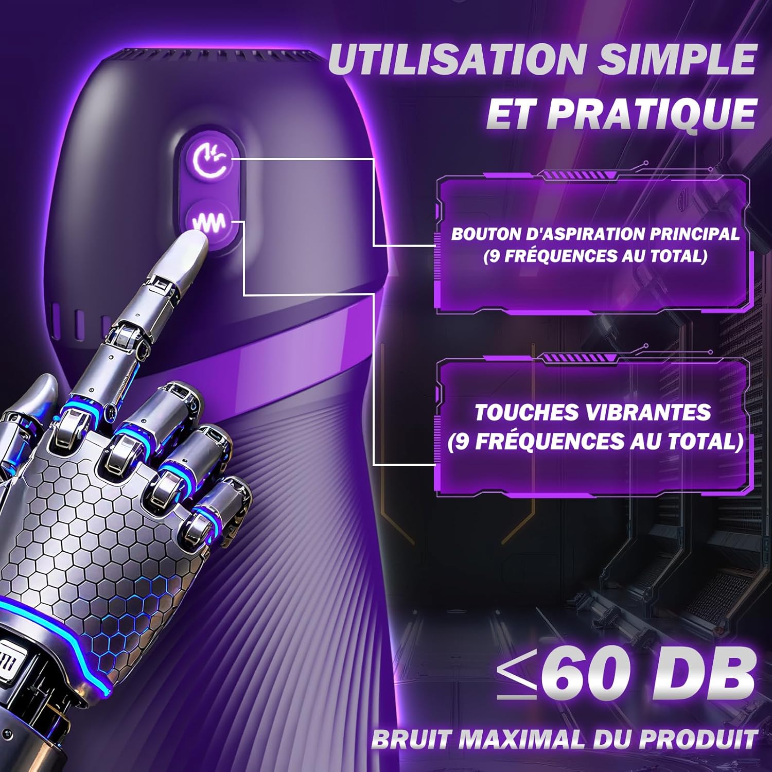 Masturbateur silencieux à vibration et succion vue de face sur fond neutre
