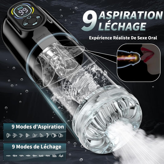 Masturbateur homme 9 modes de succion avec technologie de stimulation intense pour des sensations évolutives et immersives