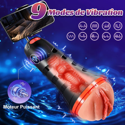 Masturbateur électrique pour homme avec 9 modes de vibration et 4 modes d'aspiration, panneau de commande
