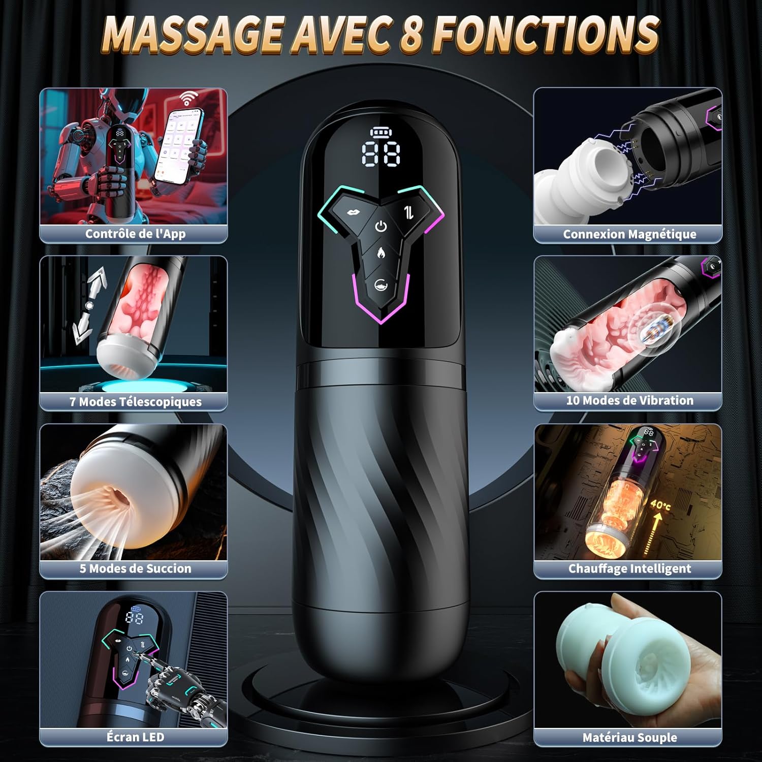 Masturbateur automatique IA Masculin Plaisir avec vibration, succion et chauffage pour homme